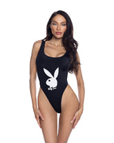 PlayBoy Black High-Leg 1 Pc Swimsuit with Bunny Head Logo - XS - Teddies and Bodysuits